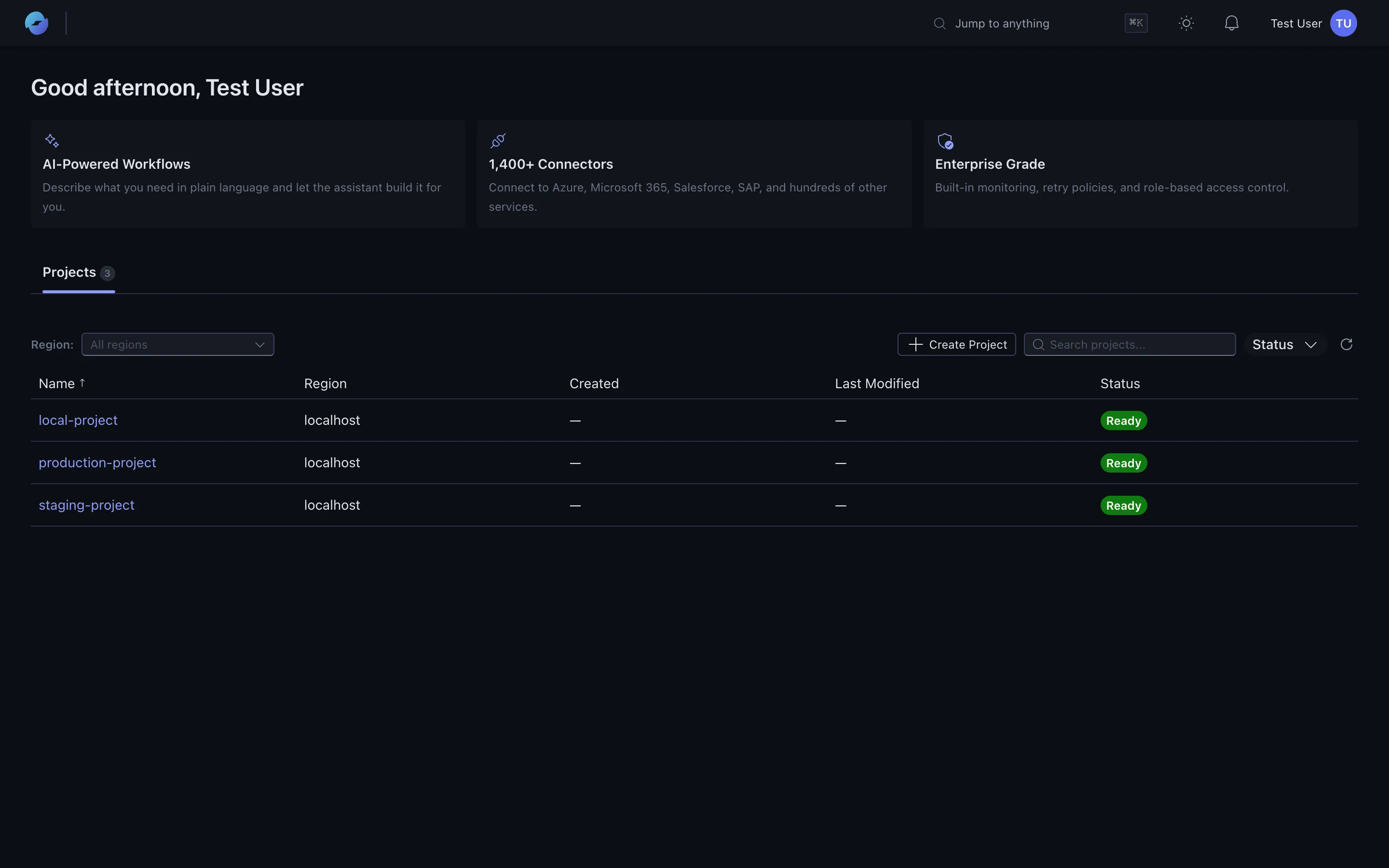 Projects dashboard