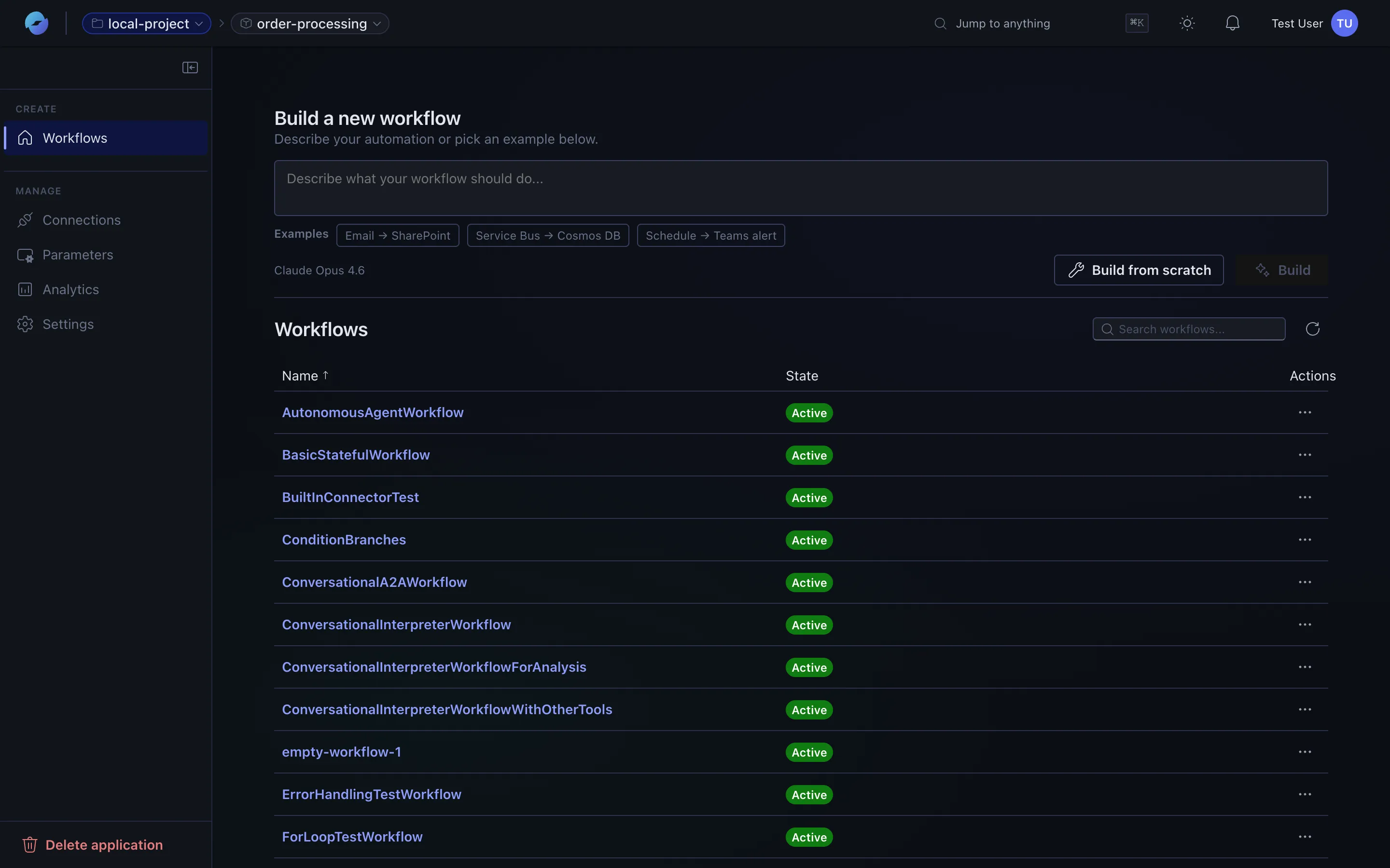 Workflows tab inside an application