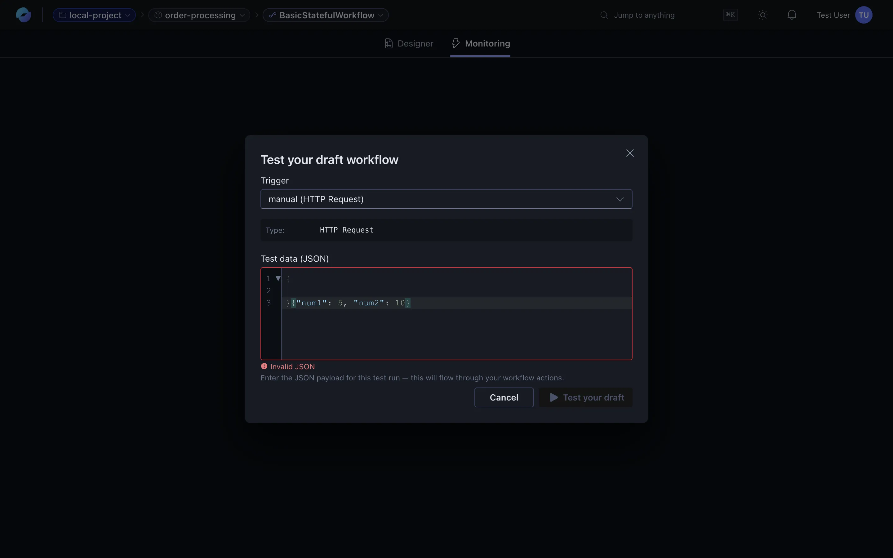 Run payload filled in
