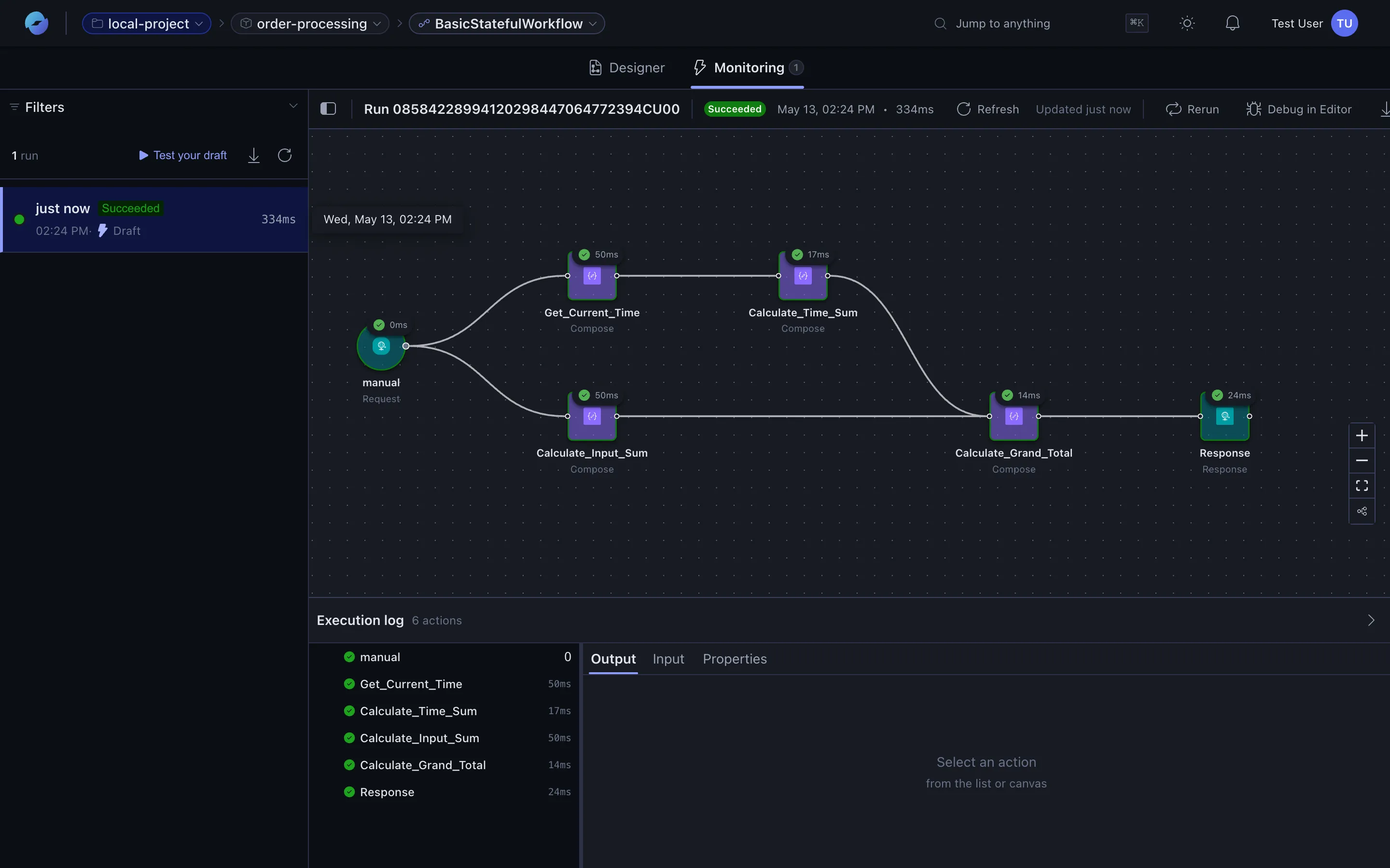 Run detail with execution log
